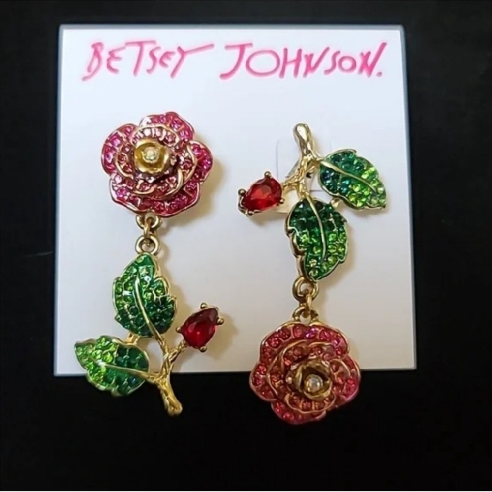 Betsey Johnson Pink and Green Floral Earrings